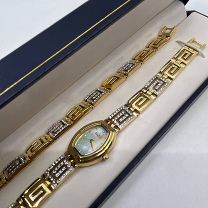 Elgin® Womens Greek Key Crystal Watch and Bracelet Set TI3