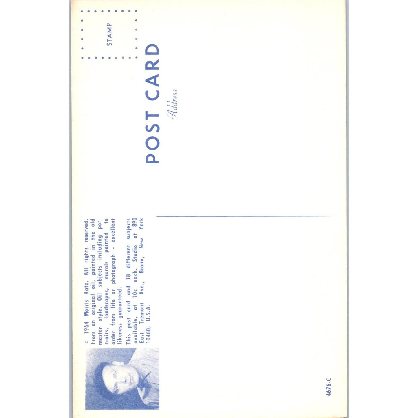 JFK Kennedy Portrait Morris Katz 1964 - Original Postcard TJ9-P1