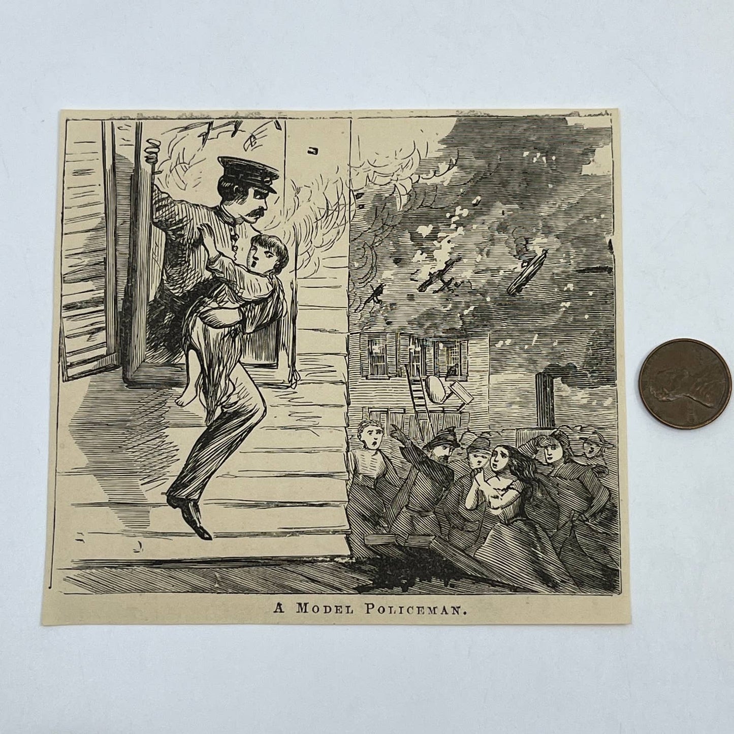 1880s Original Art Print Engraving A Model Policeman Victorian NY ~4.5" AC9