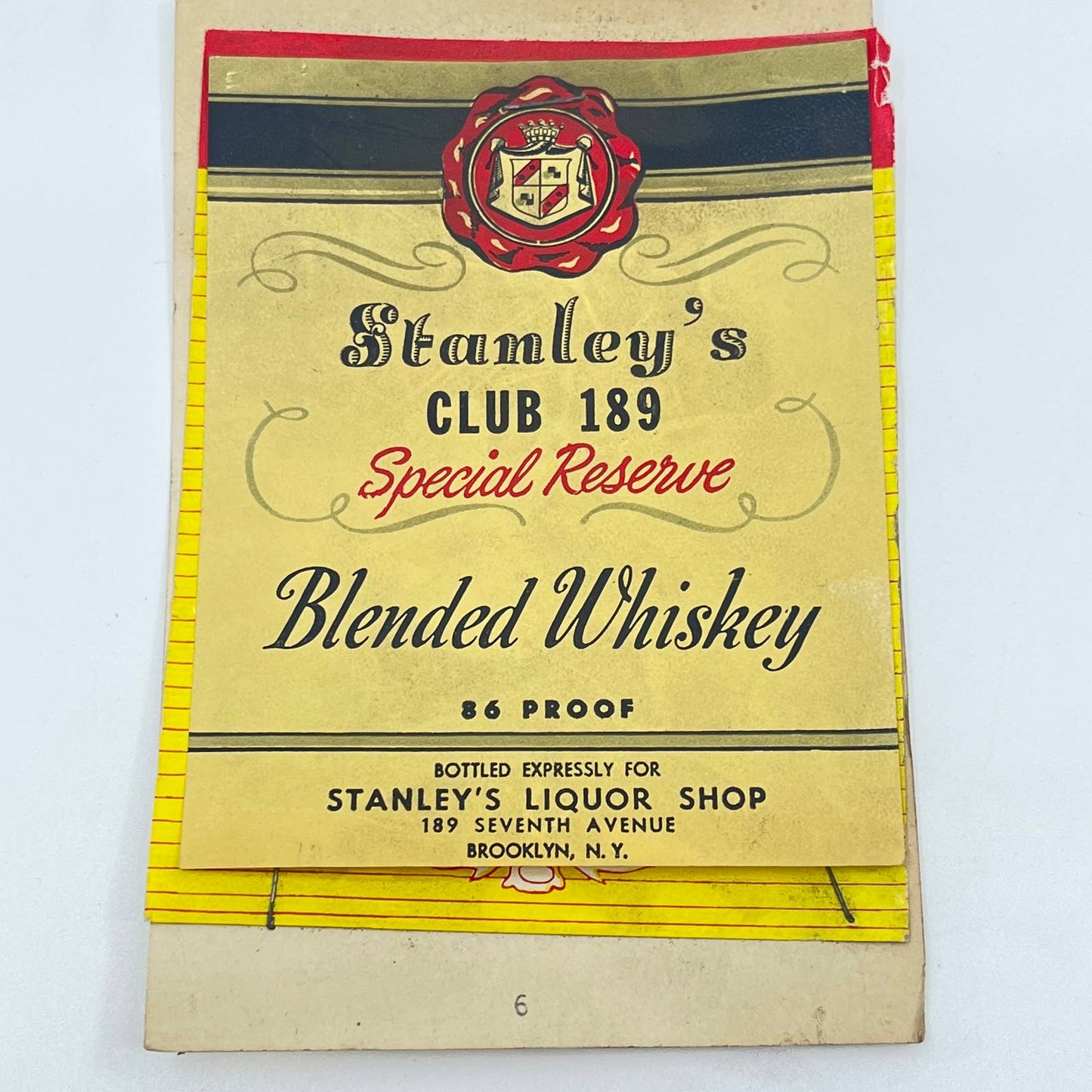 Stanley’s Club 189 Whiskey Label Set of 2 Liquor Shop Seventh Ave Brooklyn NY