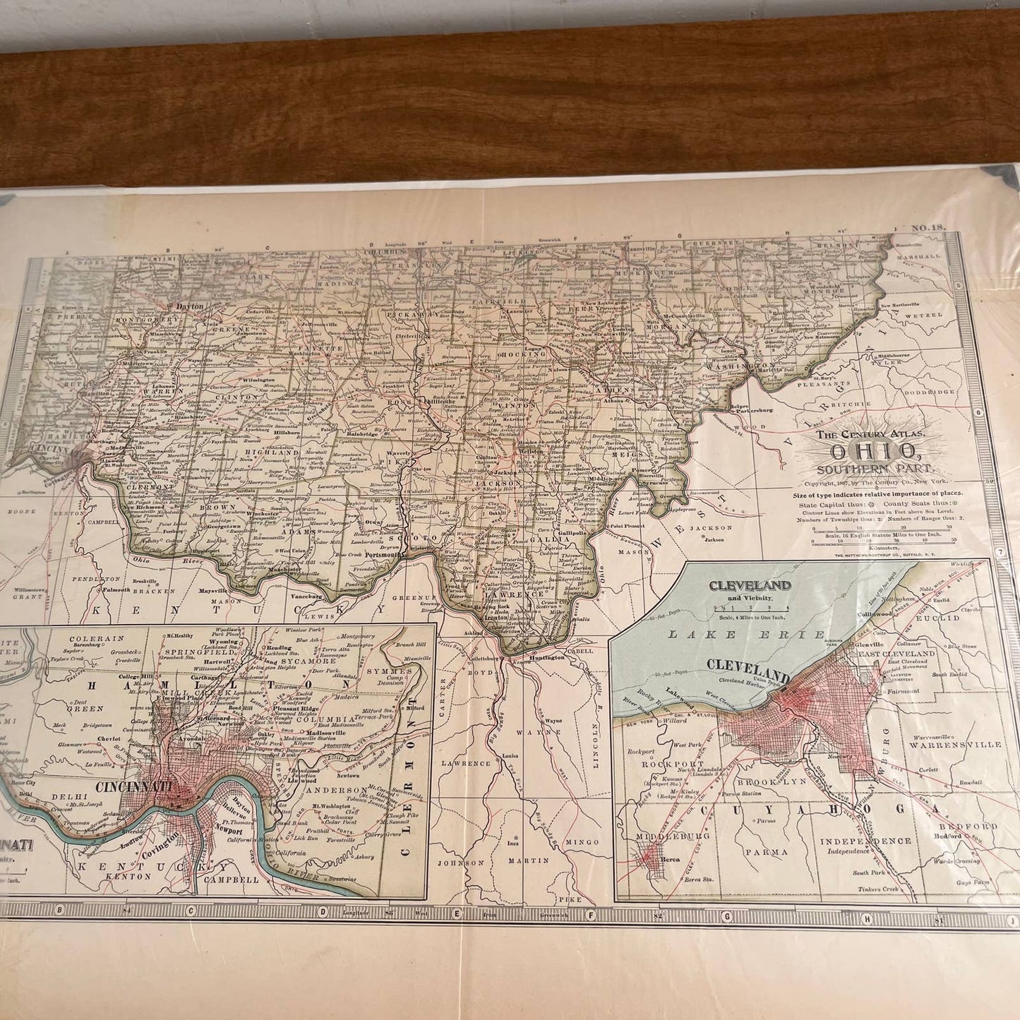 Antique 1897 The Century Atlas Map of OHIO SET OF 2 Color Engraved 12.5 x 17 FL5