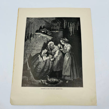 1880s Victorian Art Print  Engraving CINDERELLA AND THE FAIRY GODMOTHER