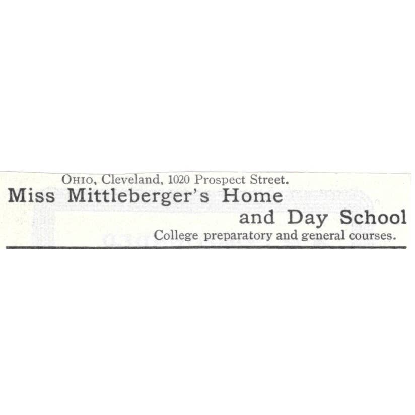 Miss Mittleberger's Home & Day School Cleveland Ohio - 1903 Original Ad TJ8-7-3