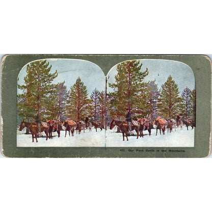 Train of Pack Horses in the Mountains - Antique Stereoview Card TJ1-C1