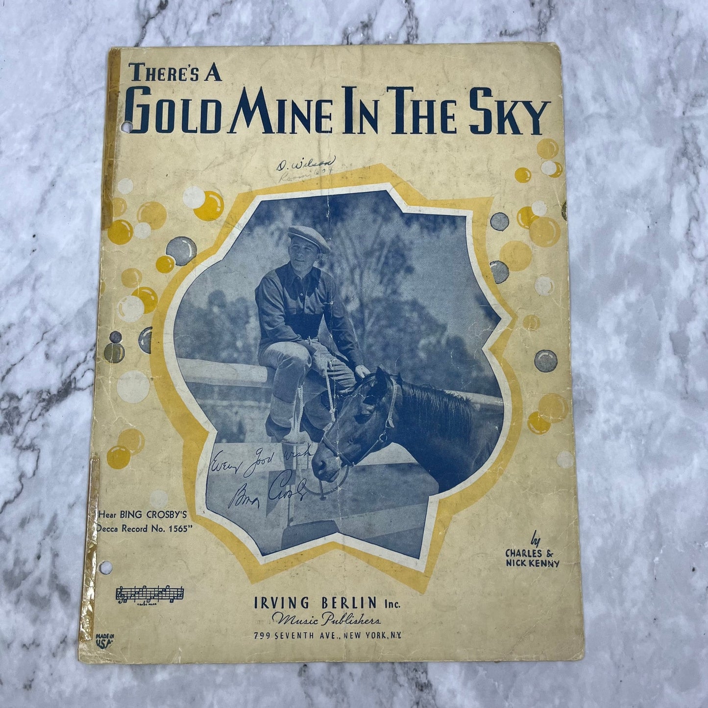 There's A Gold Mine In The Sky 1937 Sheet Music/Irving Berlin/Bing Crosby V41-3