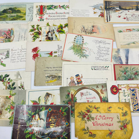 Antique 1900-30 Huge 22pc Christmas Post Card Lot Embossed Gilt Dresden TD1-4