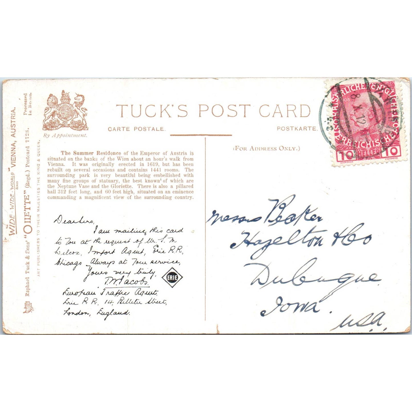 Emperor of Austria Summer Residence Raphael Tuck Oilette Postcard TK1-P14