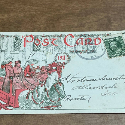 c1910 Young People’s Weekly Christmas Postcard and Letter Horse & Sleigh PA2