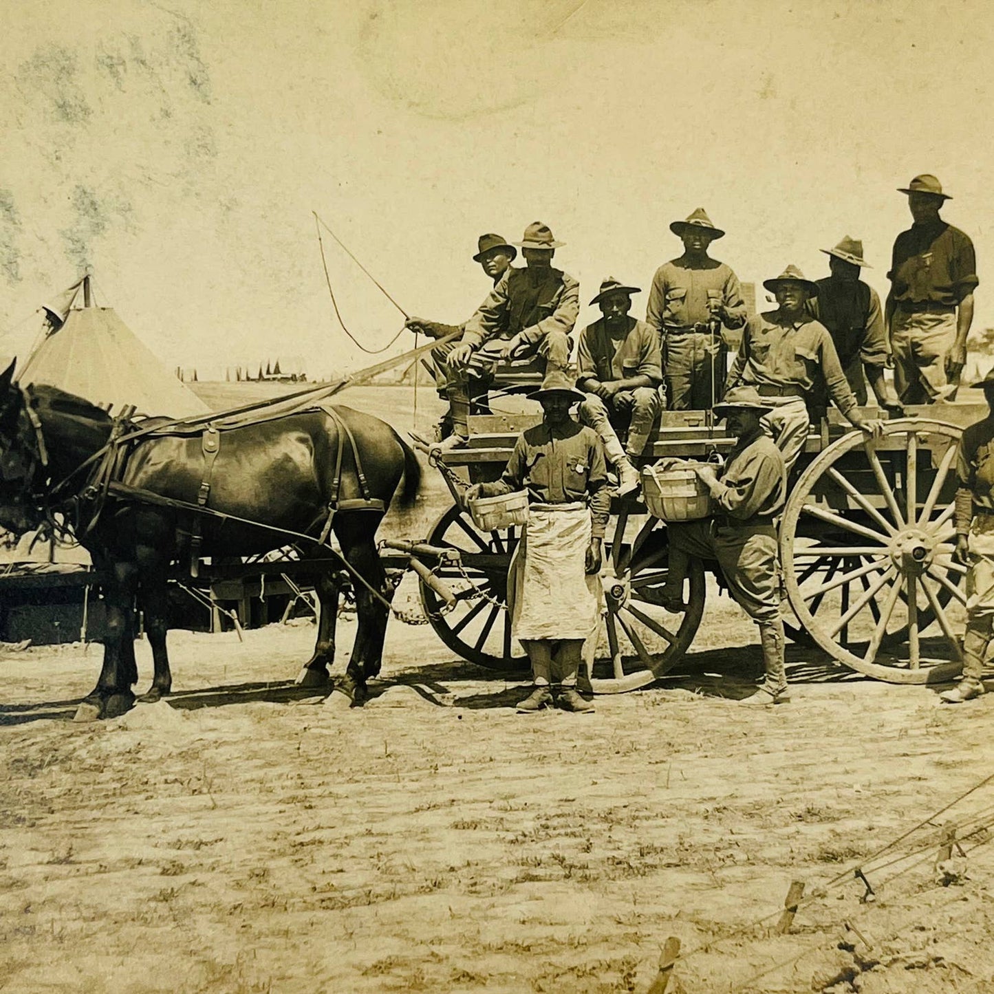 Early 1900s RPPC WWI US Military Soldiers Horse Drawn Cart PA9