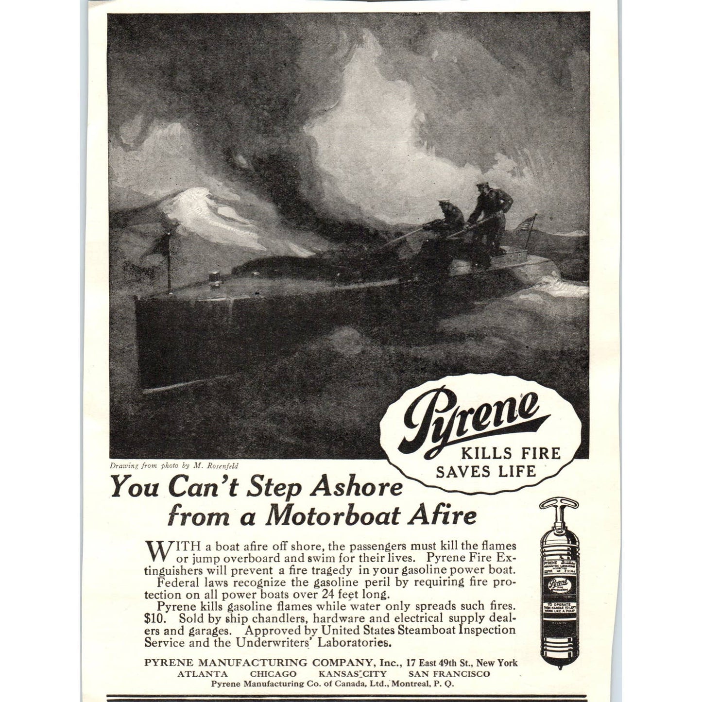 c1920 Harper's Magazine Ad - Pyrene Motorboat Fire Extinguisher TF6-1