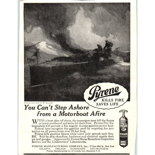 c1920 Harper's Magazine Ad - Pyrene Motorboat Fire Extinguisher TF6-1