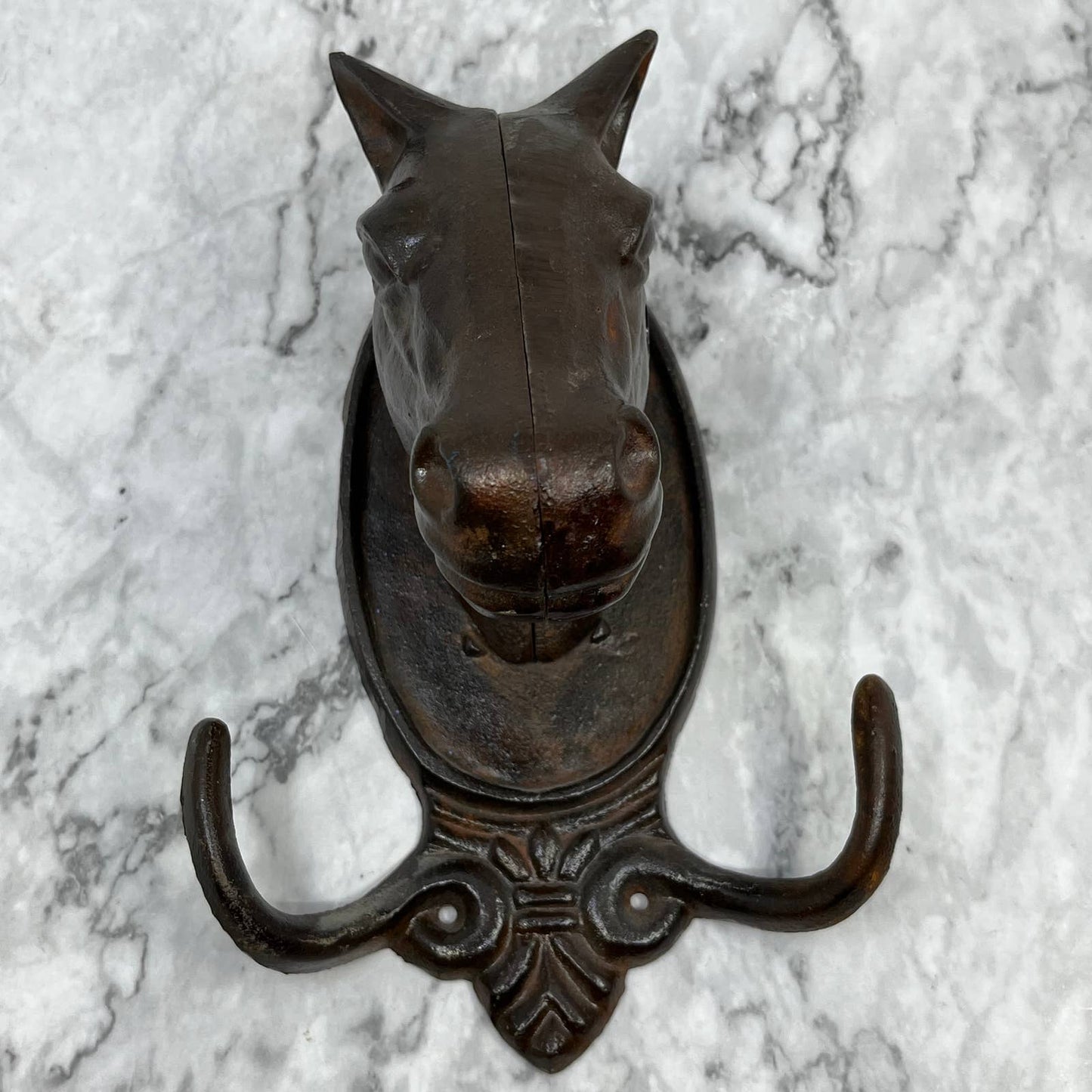 Vintage Heavy Cast Iron Horse Head Double Coat Hook 8x6 TJ8