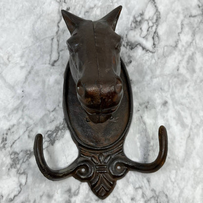 Vintage Heavy Cast Iron Horse Head Double Coat Hook 8x6 TJ8