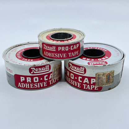 Vintage Set of 3 Rexall Pro-Cap Adhesive Tape Tins TF3