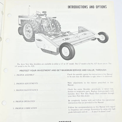 Original New Idea No. 827 & 828 Shredders SH-157 10/73 Operator's Manual TB9