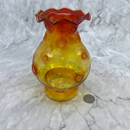 L.E. Smith Amberina Moon & Stars Glass Ruffled Edge Oil Hurricane Lamp Shade TA9