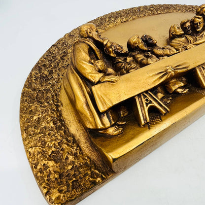 Large Chalkware Gold Tone Last Supper Relief Wall Hanging 9 x 17” TC3