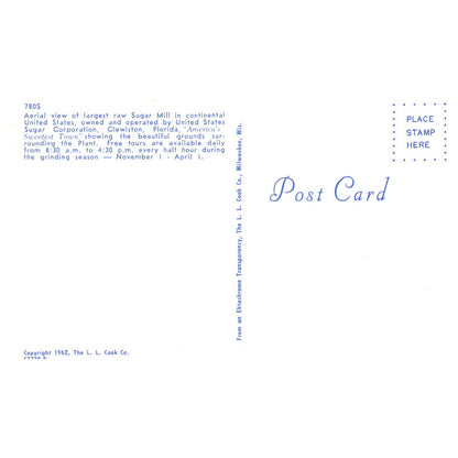 Vintage Postcard - Largest Raw Sugar Mill in US Clewiston Florida TJ6-1