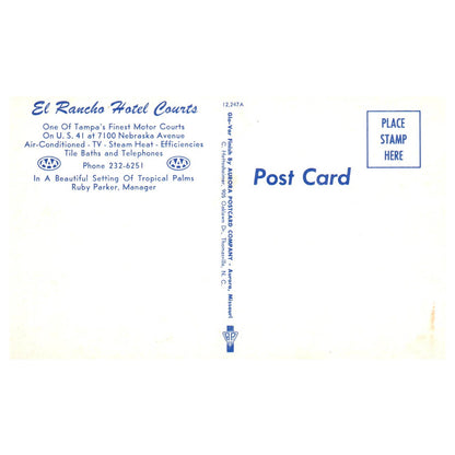 Vintage Postcard - El Rancho Hotel Courts Tampa Florida AD9
