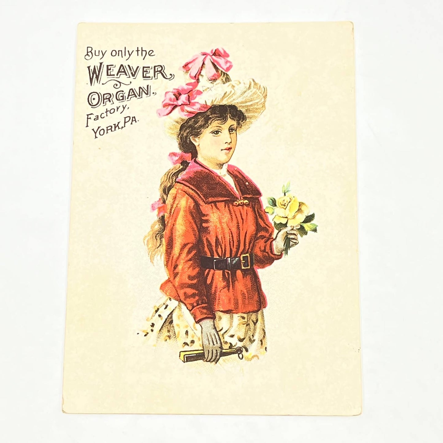 Original 1880s Victorian Trade Card Weaver Organ & Piano Co York PA AB6