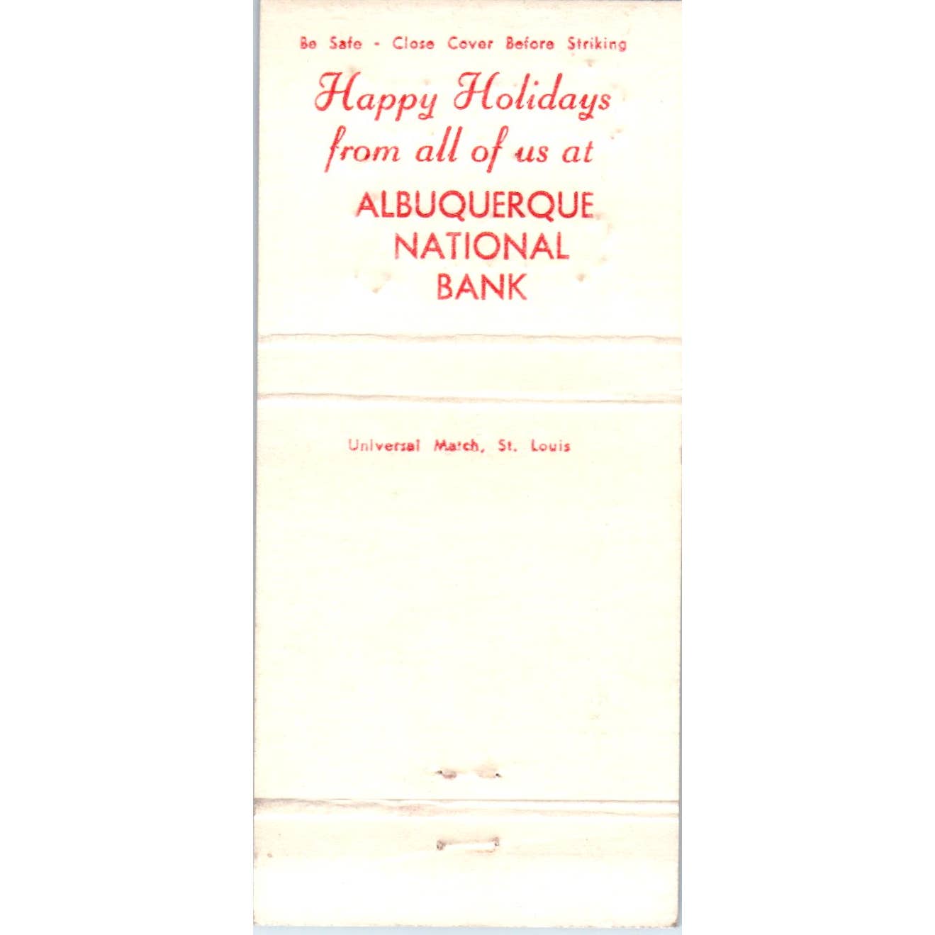 Seasons Greetings Albuquerque National Bank Advertising Matchbook Cover SA1-M7