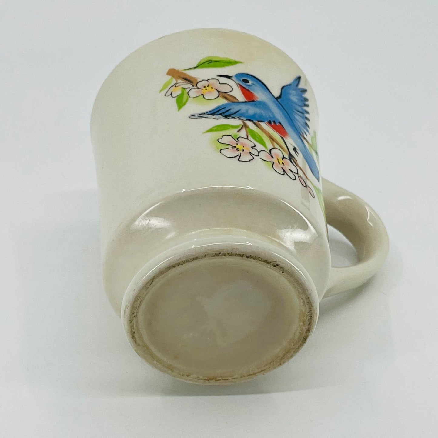 VTG 1960s Fred Roberts Style Pedestal Stoneware Mug Bluebird Cherry Blossoms TB7
