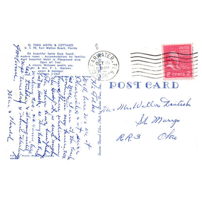 Vintage Postcard - El Toro Motel & Cottages Fort Walton Beach FL 1956 AD9