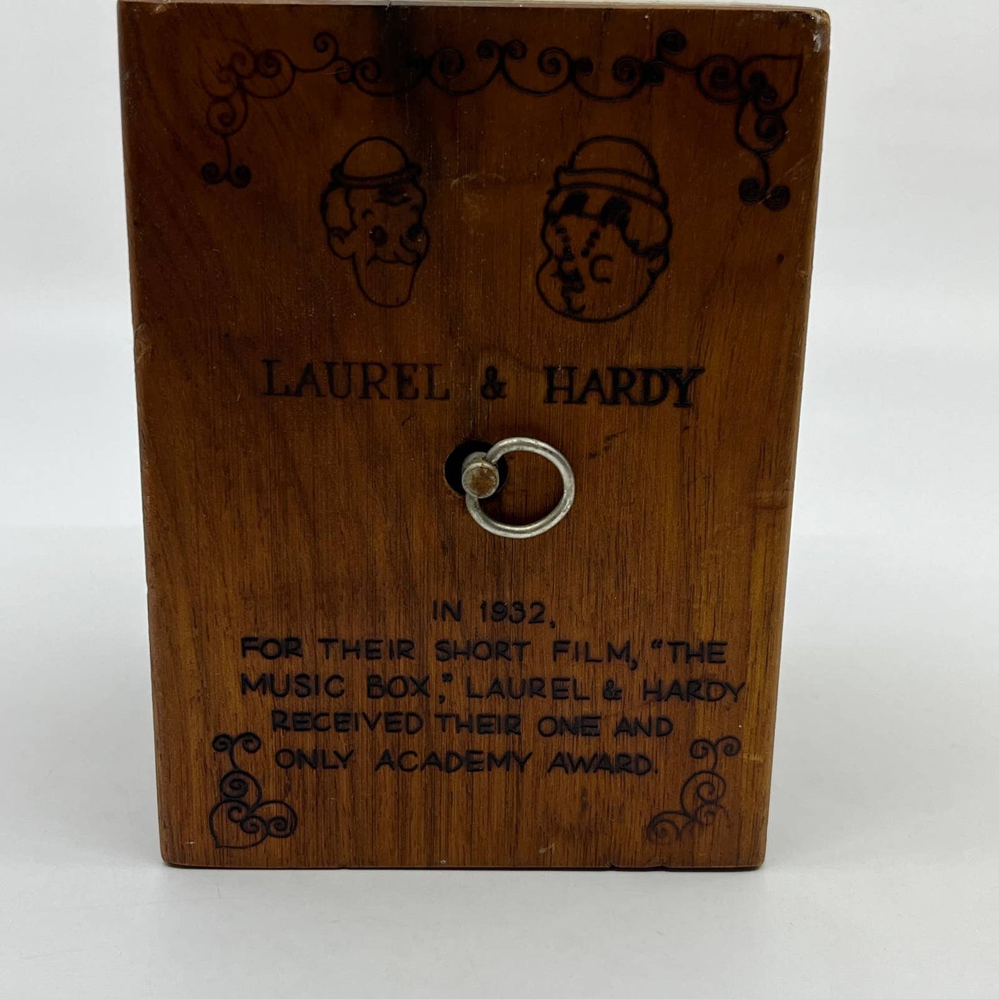 Vintage Toystalgia Laurel & Hardy Coin Bank Music Box Pyrography 5x4 TC8