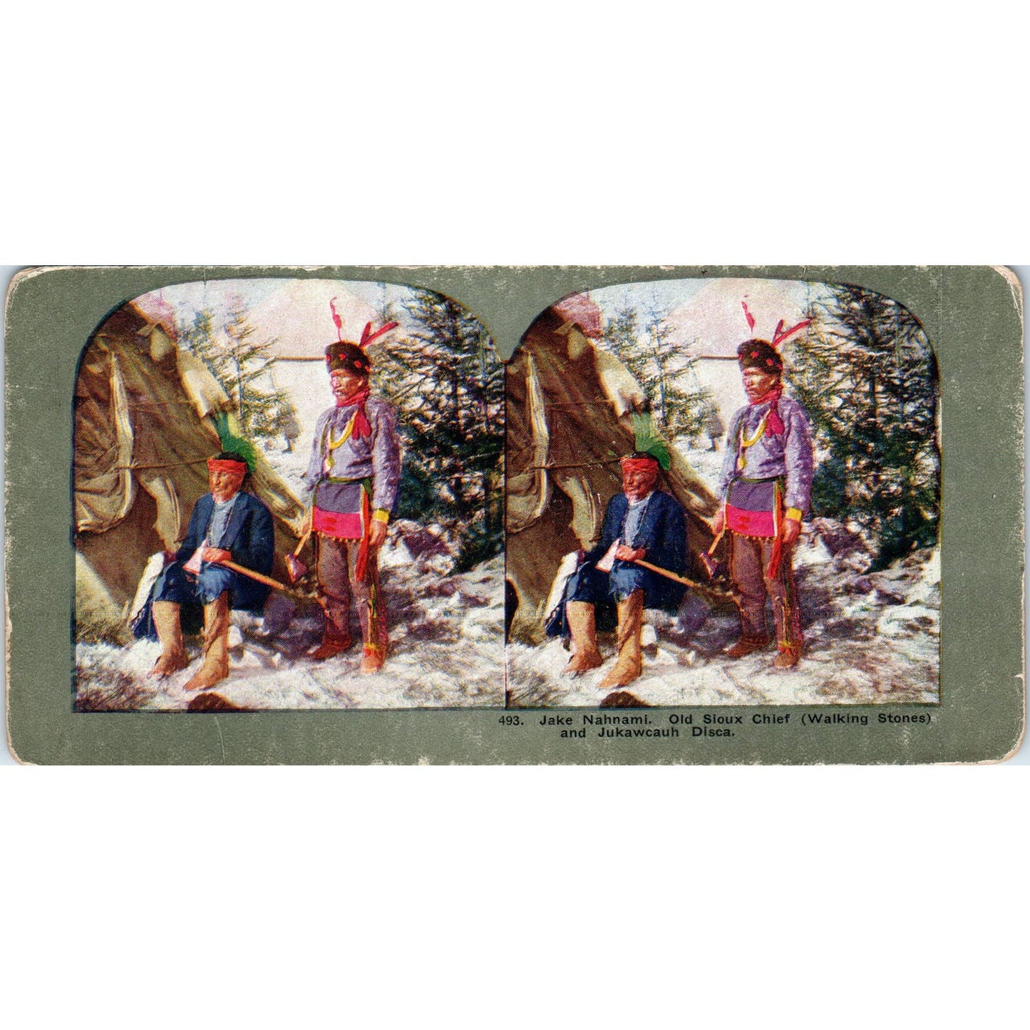 Jake Nahnami Sioux Chief Walking Stones Disca - Antique Stereoview Card TJ1-C1