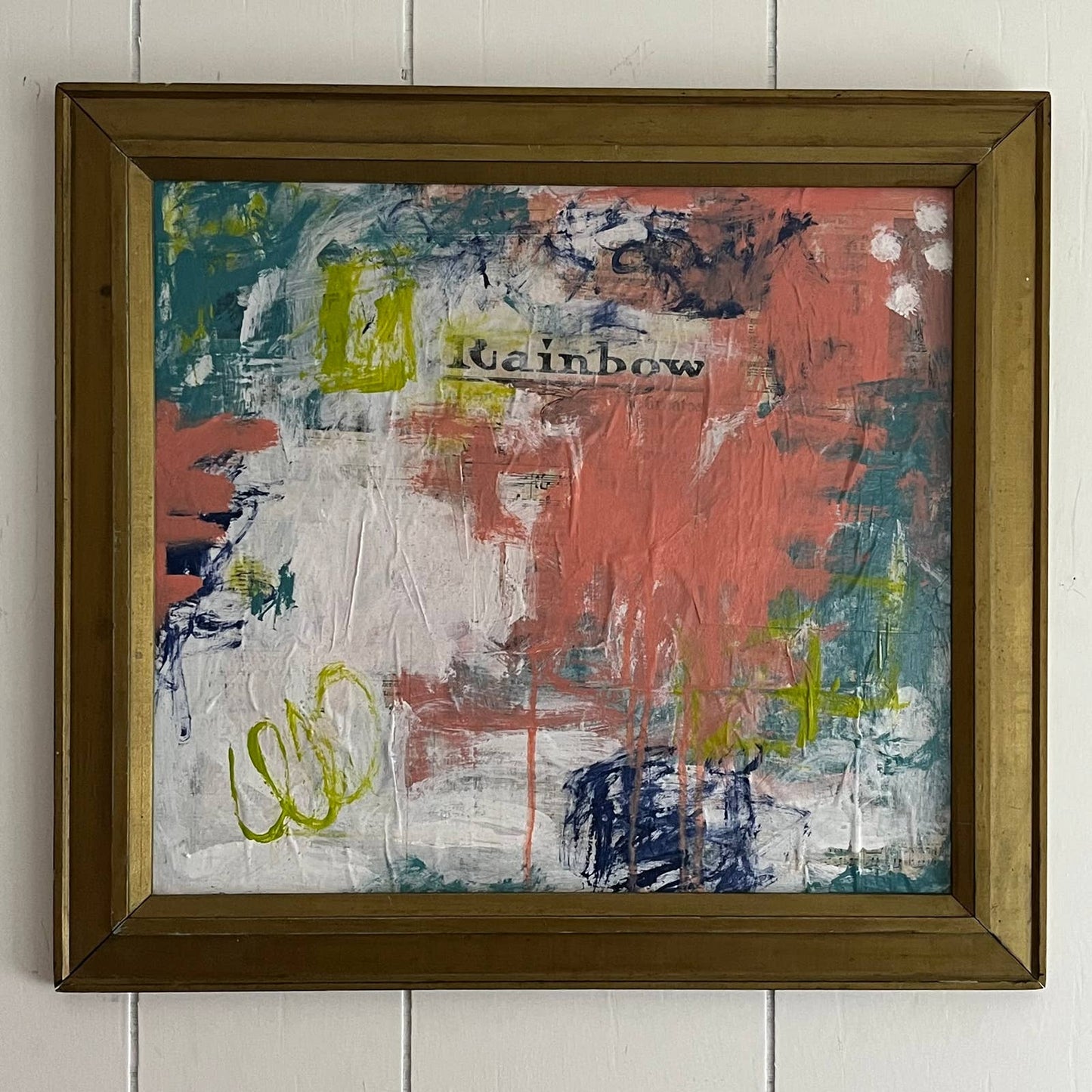 Original Large Framed Abstract Art Painting 19x22" Rainbow With COA