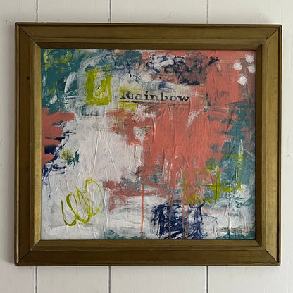 Original Large Framed Abstract Art Painting 19x22" Rainbow With COA