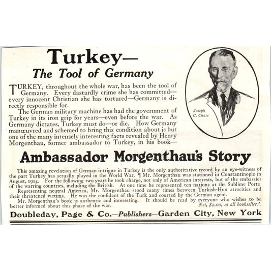 c1920 Harper's Ad Turkey The Tool of Germany Ambassador Morgenthau's Story TF6-1