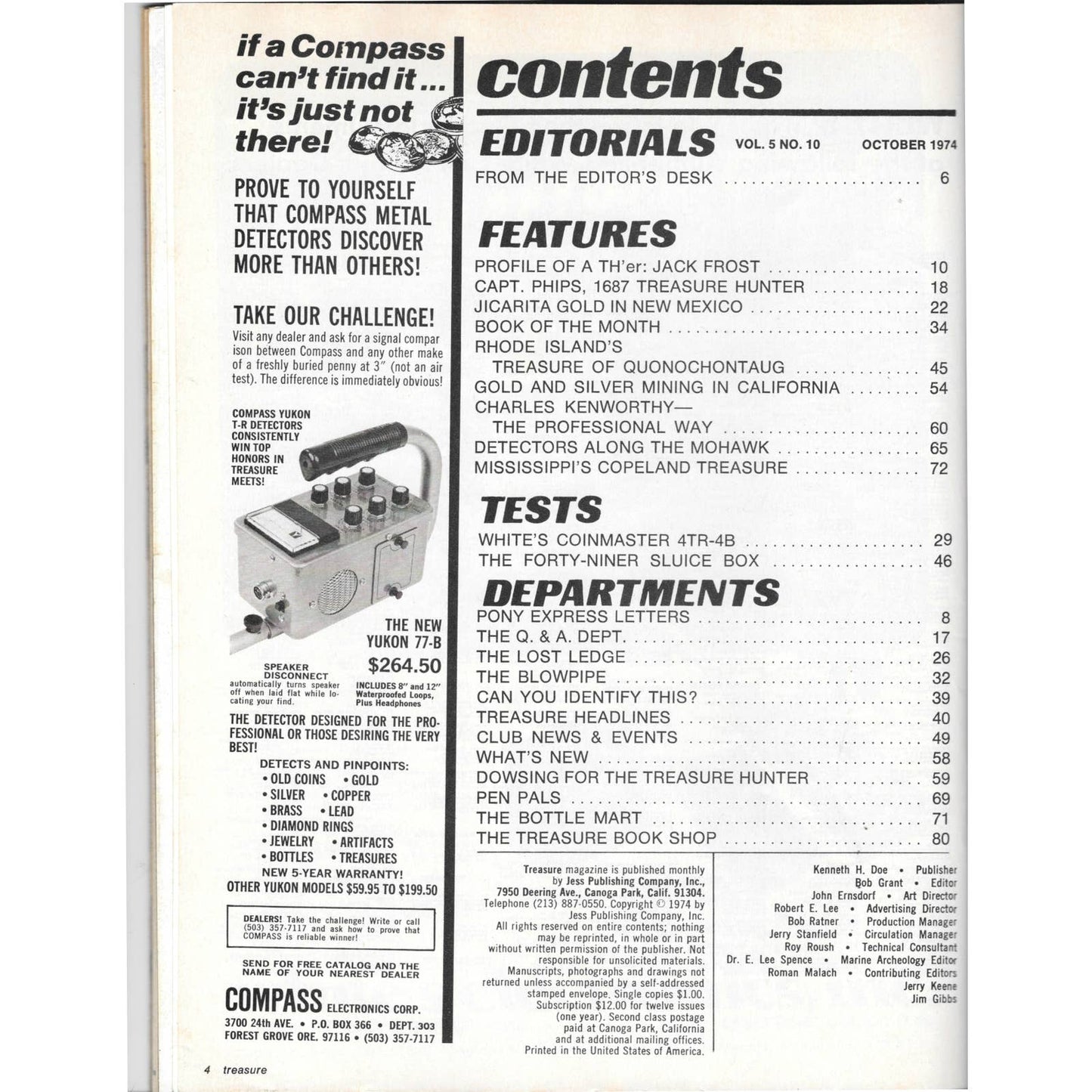 Treasure Magazine - Treasure Hunting Mines Buried Metal Detecting Oct 1974 MB4