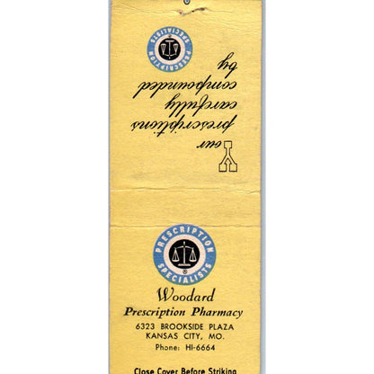 Woodard Prescription Pharmacy Kansas City MO Advertising Matchbook Cover SA9-M2