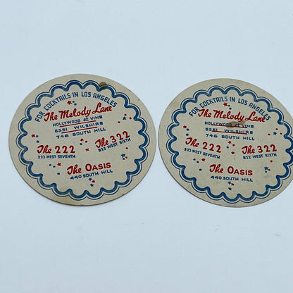 1940s Cocktail MELODY LANE Oasis 222 322 Coaster Set of 2 Los Angeles CA SC6