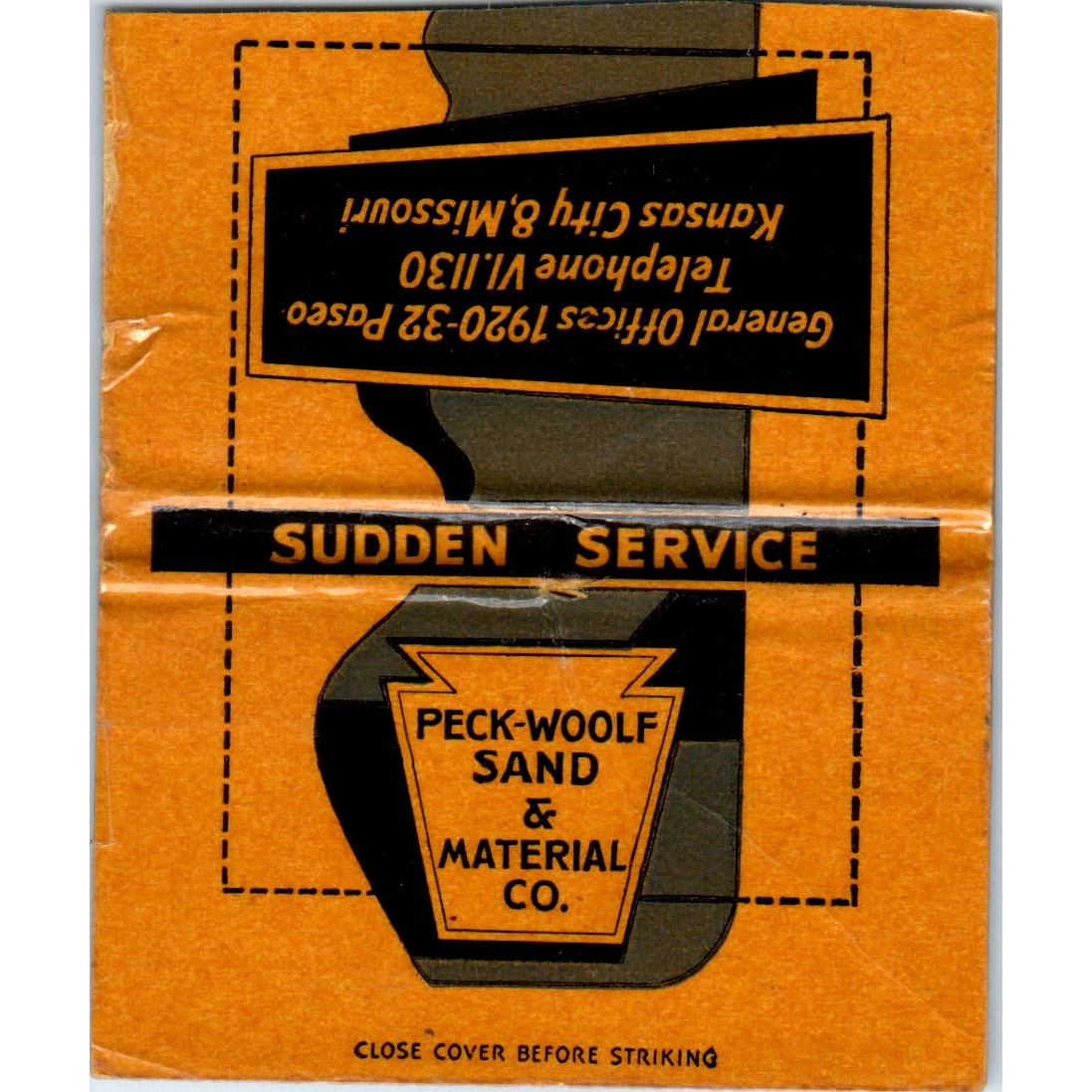 Peck-Woolf Sand Co Kansas City MO Wide Advertising Matchbook Cover SA6-M7