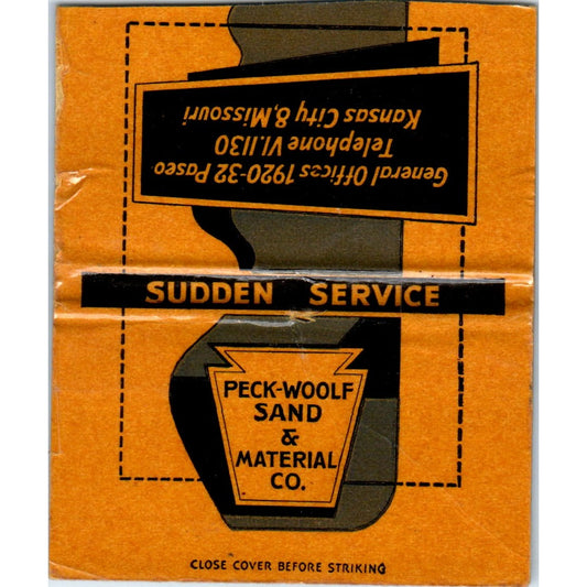 Peck-Woolf Sand Co Kansas City MO Wide Advertising Matchbook Cover SA6-M7
