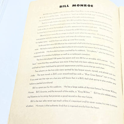 1950 Bill Monroe's Blue Grass Country  Songs Book TG4