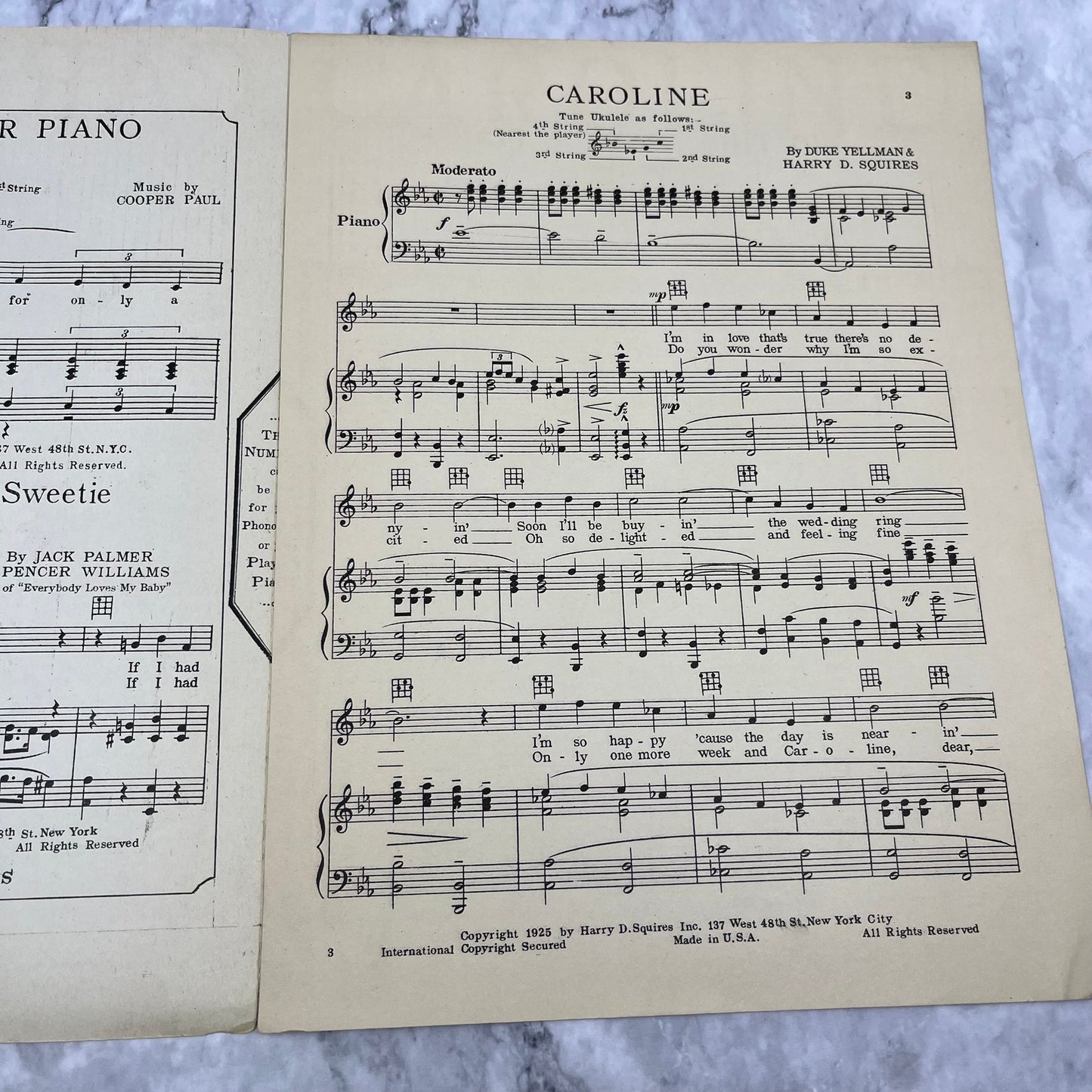 1925 Sheet Music - CAROLINE - Duke Yellman Harry D. Squires V38