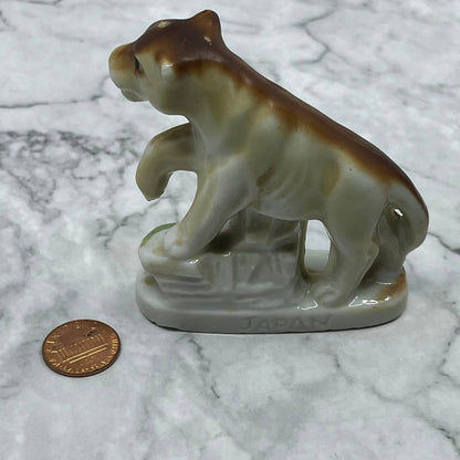 Vintage MCM Hand Painted Mountain Lion Cat Bone China Figurine 3” Japan SE1