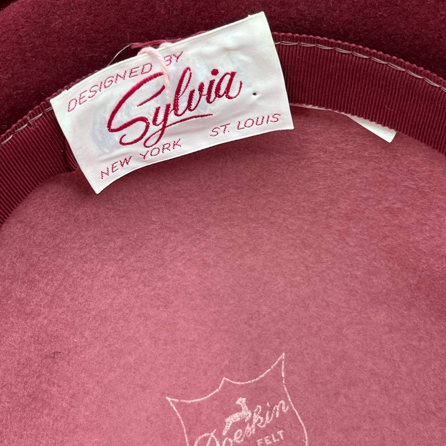Vintage Cranberry Doeskin Felt 100% Wool Hat Geo W. Bollman & Co. Pink Bow HB1