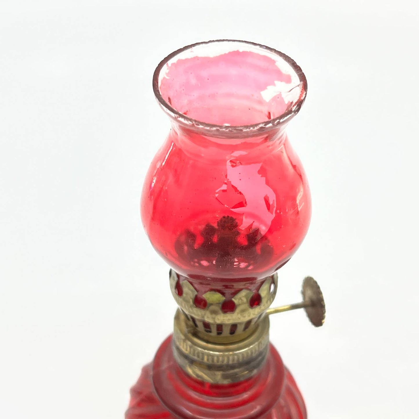 Vintage Mini Red Swirl Glass Kerosene Oil Lamp 5" TC7-1