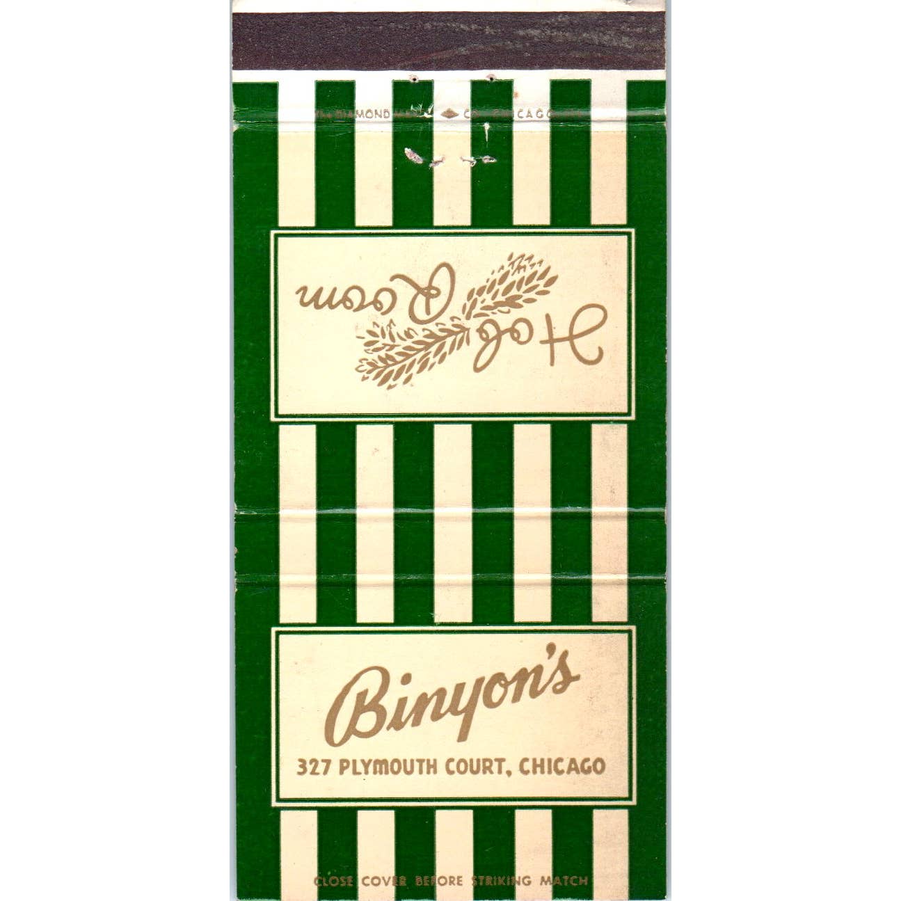 Binyon's Hob Room Chicago IL Advertising Matchbook Cover SA1-M11