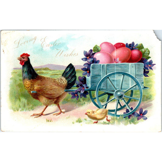 Easter Hen & Chick Colored Eggs Raphael Tuck Original Postcard TK1-P17