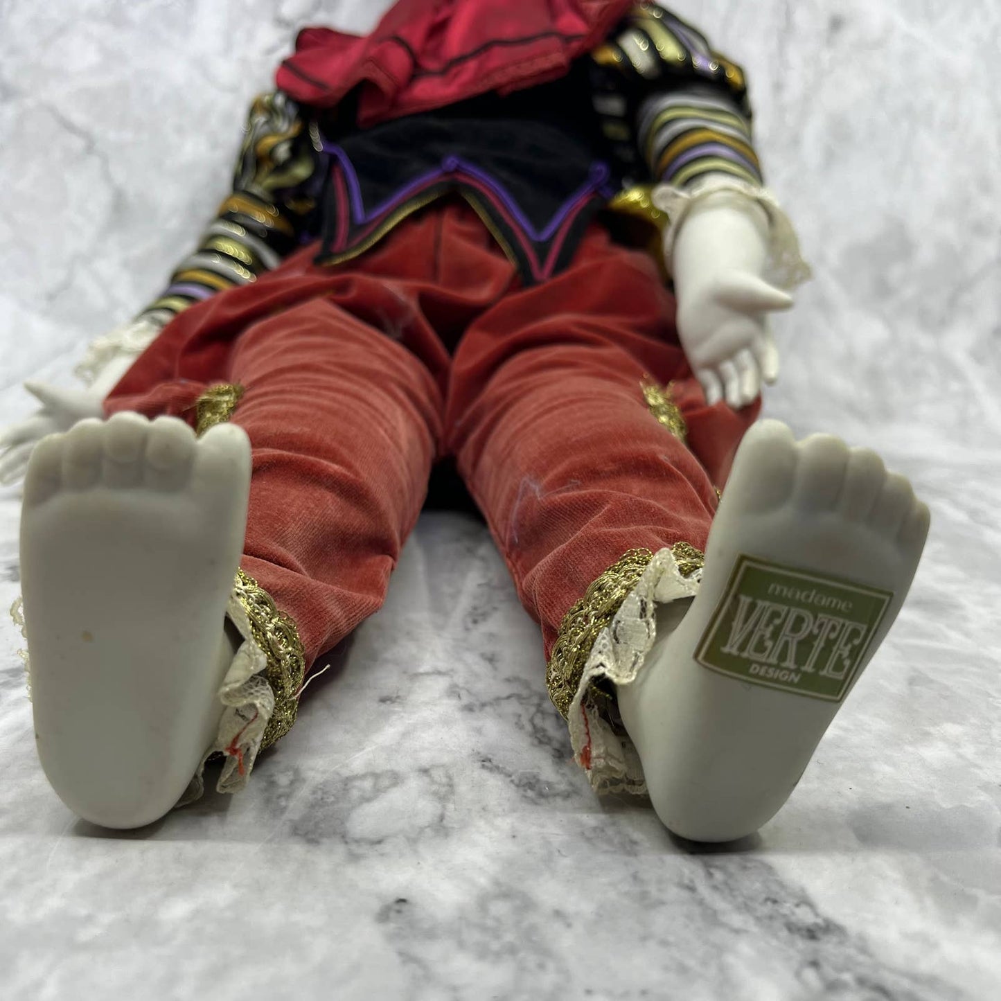 Madame Verte Large Musical Clown Pierrot Harlequin Doll Porcelain Sankyo 1981