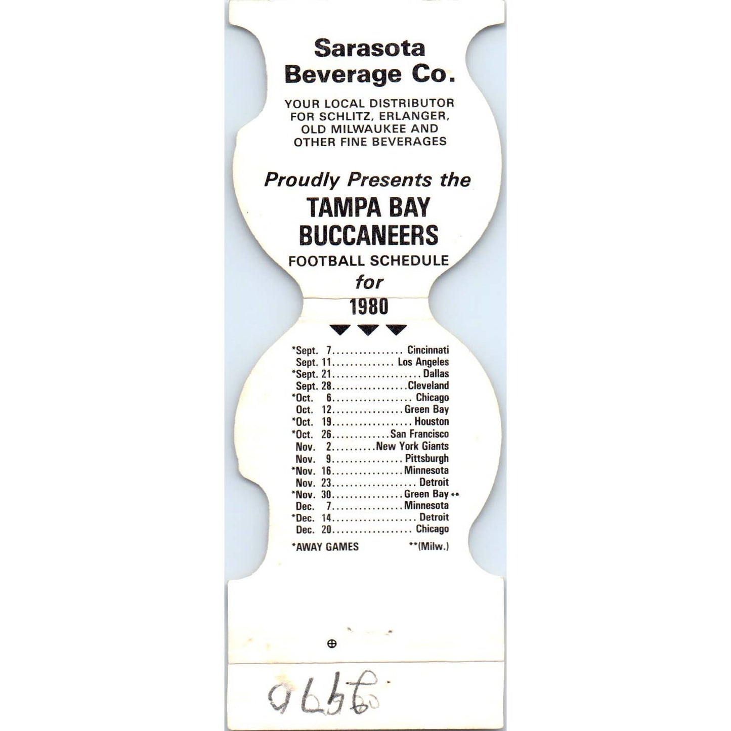 1980 Tampa Bay Buccaneers NFL Helmet Football Schedule Matchbook Cover SA1-M4