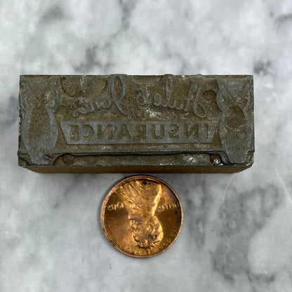 Vintage Letterpress Printers Block Plate Hale & Jones Insurance OWLS TJ513