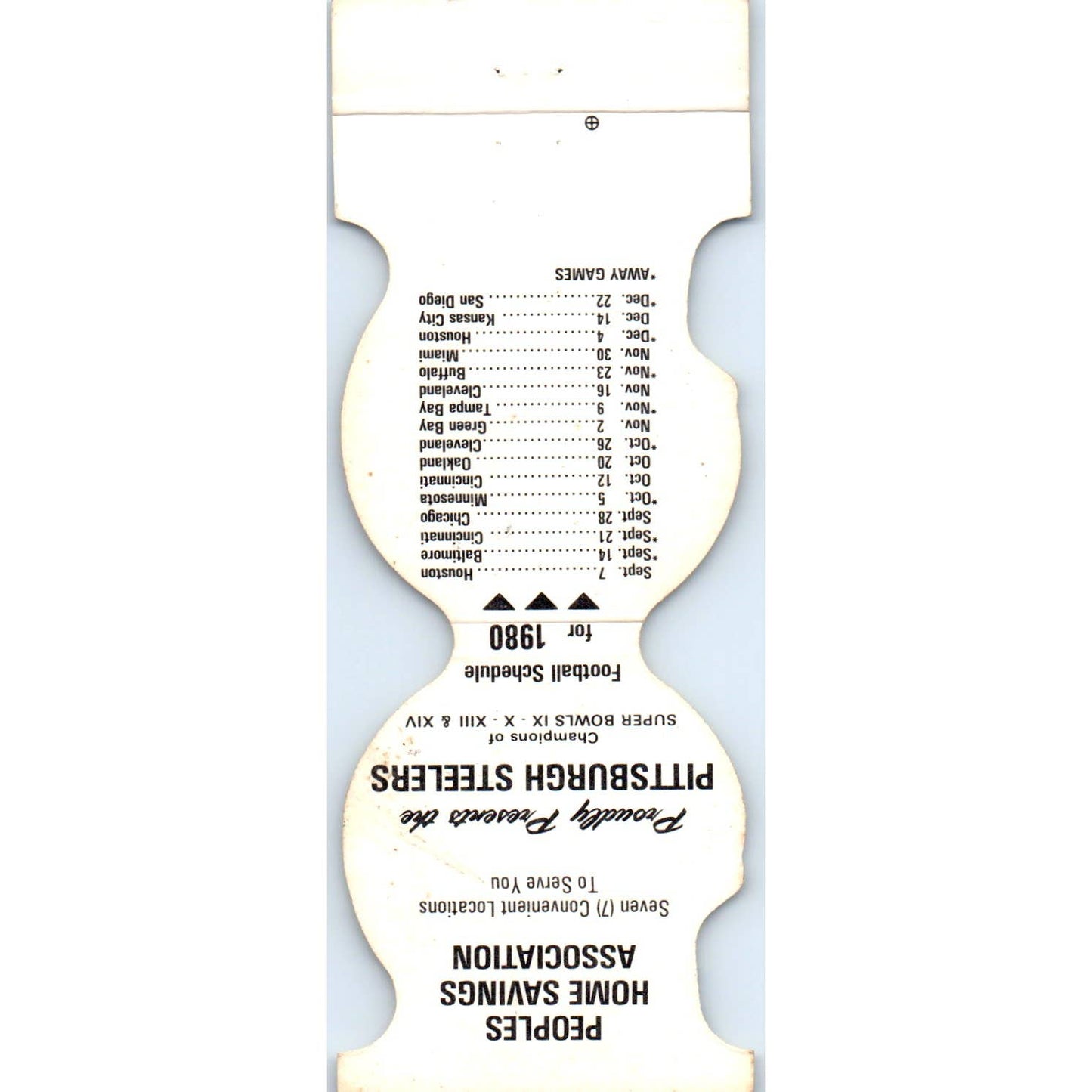 1980 Pittsburgh Steelers NFL Helmet Football Schedule Matchbook Cover SA1-M4