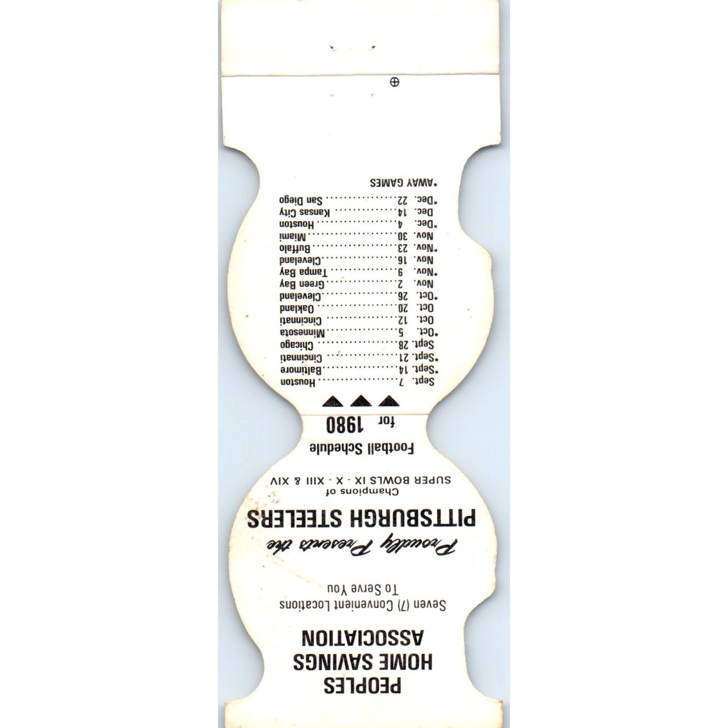 1980 Pittsburgh Steelers NFL Helmet Football Schedule Matchbook Cover SA6-M4