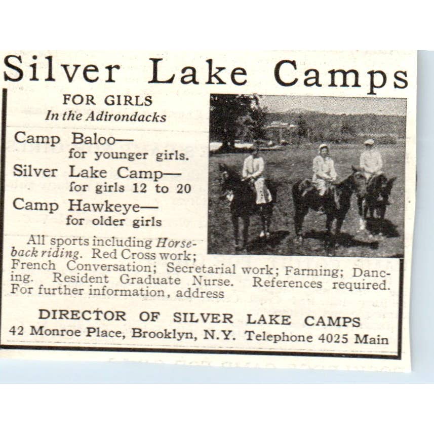 c1920 Harper's Magazine Ad - Silver Lake Camps for Girls In the Adirondacks EA3
